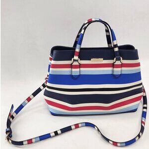 Kate Spade New York Evangelie Laurel Way Cruise Striped Satchel Handbag Blue Red